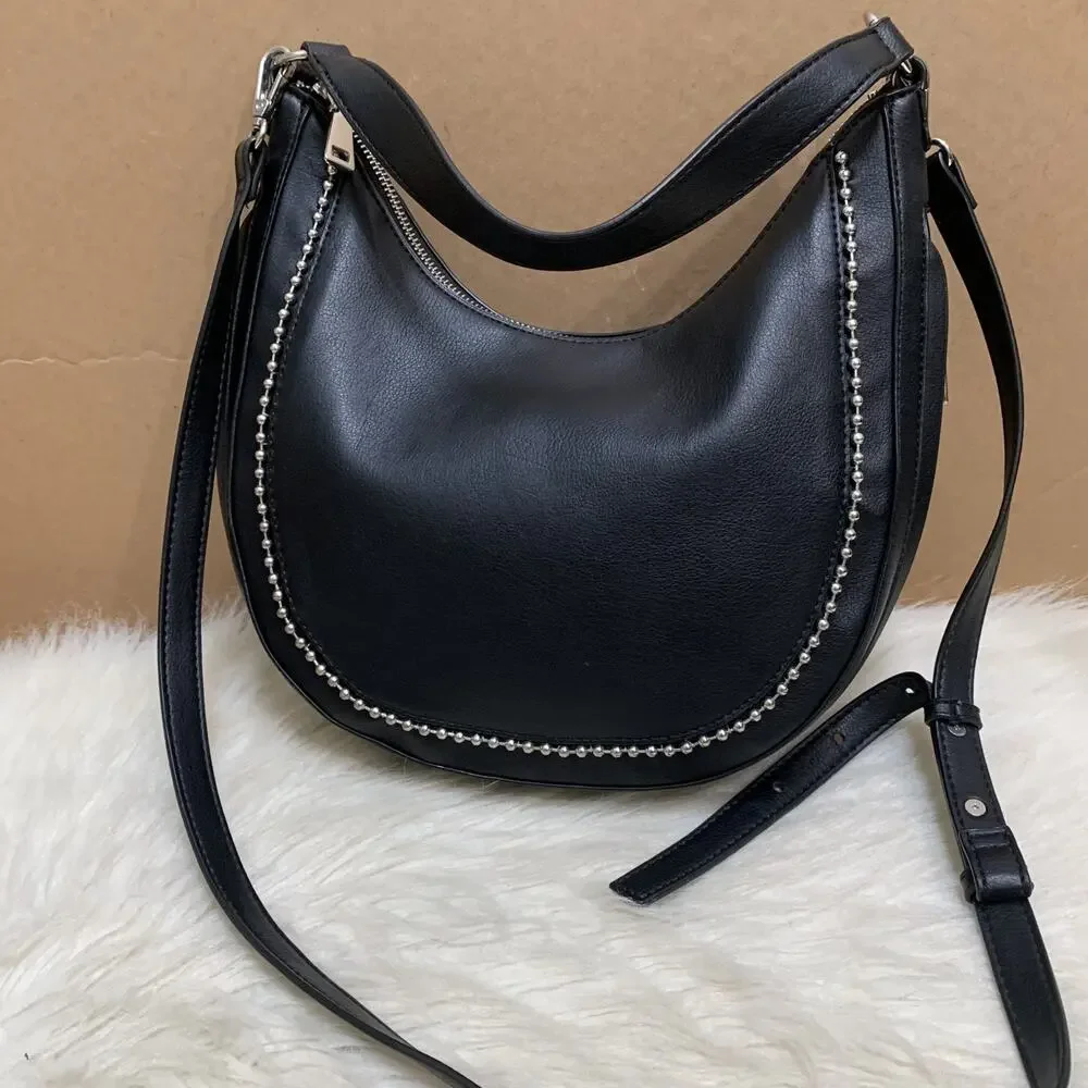 I.N.C. Black Vegan Leather Expandable KOLLEENE Ball Chain Hobo XB